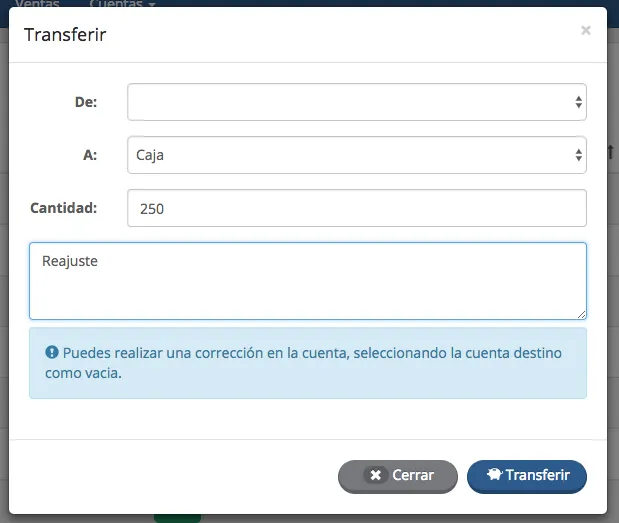 Transferencia entre cuentas de caja y banco en NaviLoto